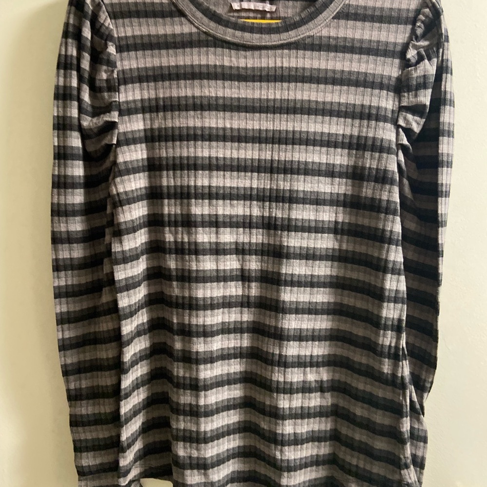 Anthropologie Gray and Black Striped Ribbed Long-Sleeve Top